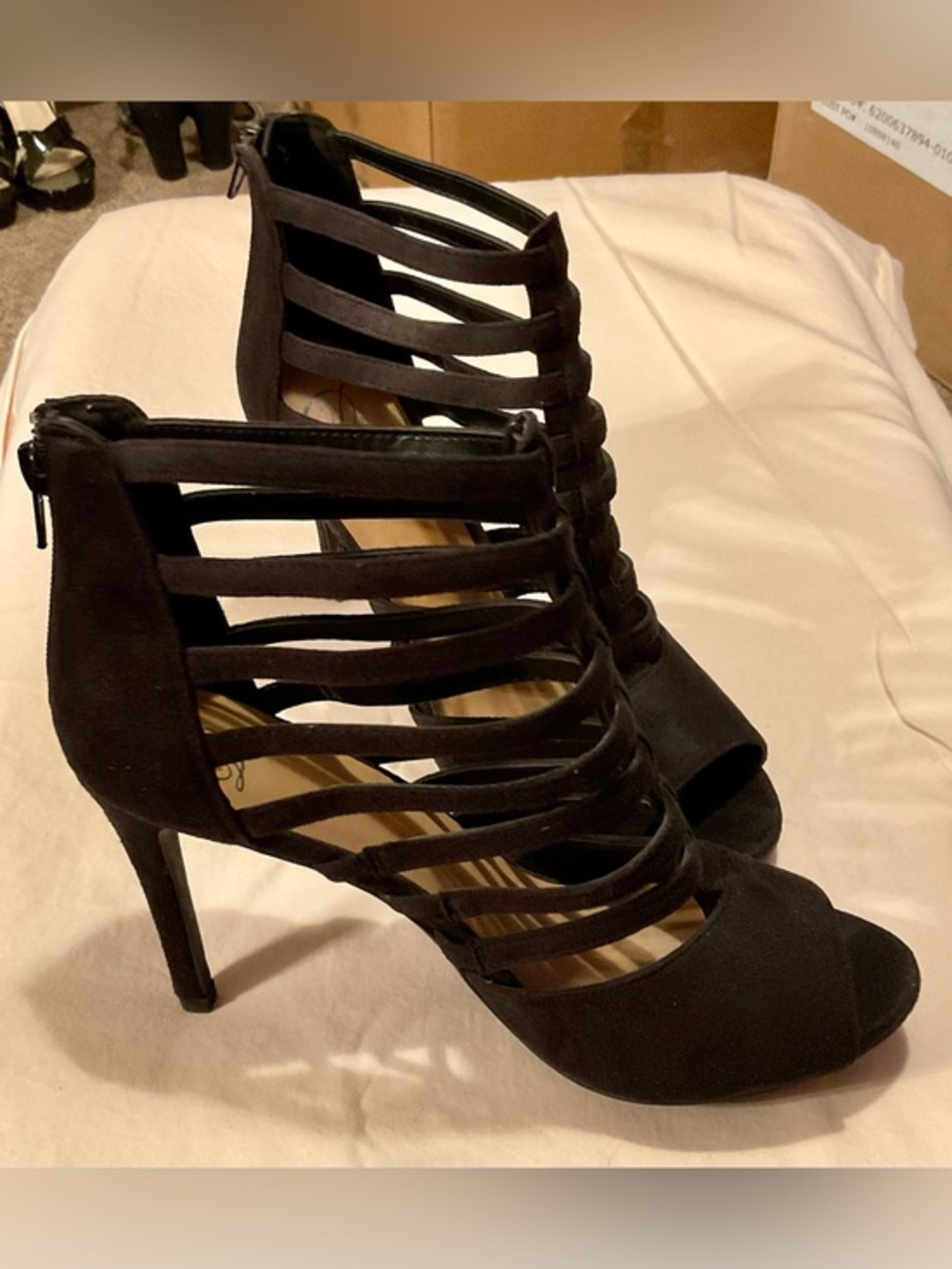 Strappy Gladiator Caged Black High Heel Sandals